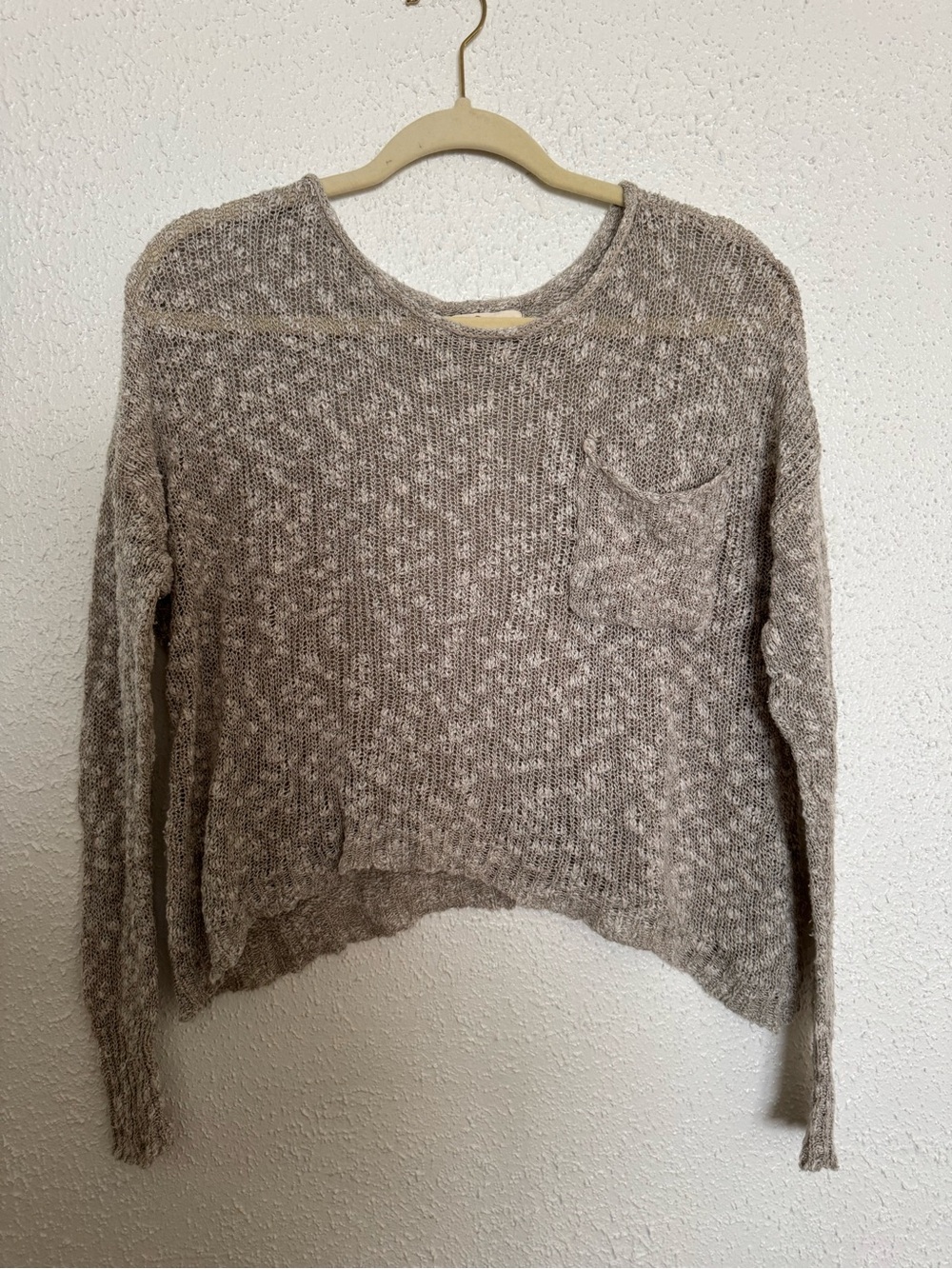 Hollister Marled Taupe Crewneck Pocket Sweater